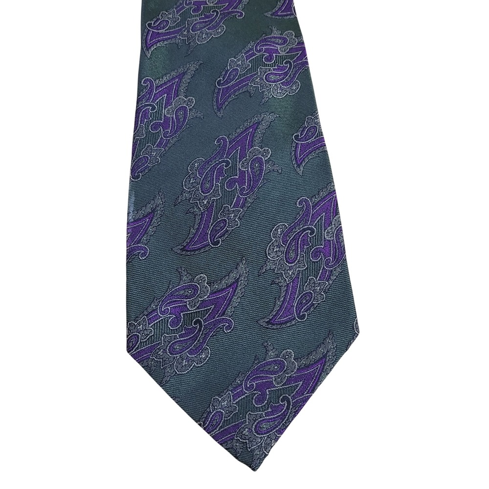 Polo Ralph Lauren Silk Tie Mens Green Purple Paisley Hand Made USA Silk Necktie